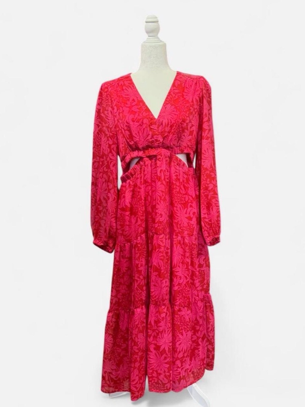 NWT Red Floral Maxi Dress with Cutout Waist